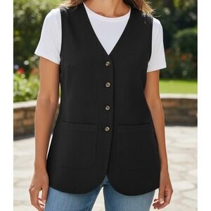 COMMENSE‎ Vest Top Womens Medium Black Button Front Sleeveless Cotton Textured
